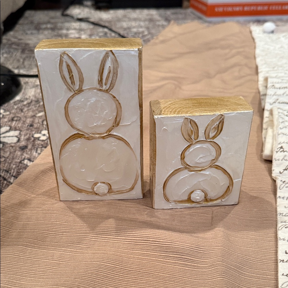 Hand Crafted Cream and Gold Bunny Decor Set